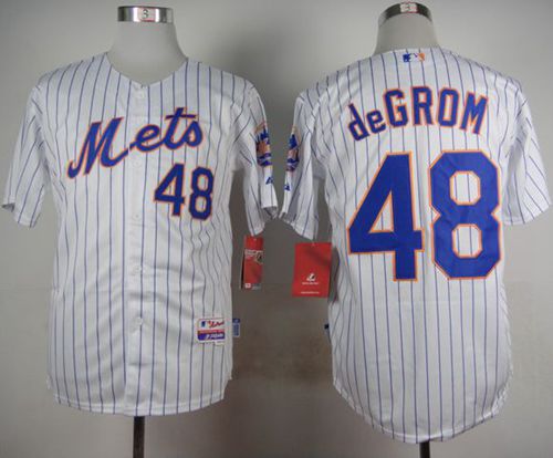 Mets #48 Jacob DeGrom White(Blue Strip) Home Cool Base Stitched MLB Jersey - Click Image to Close